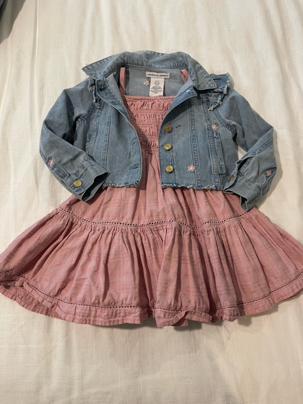 cupcakes & cashmere Pink Dress with Light Blue Denim Jacket
